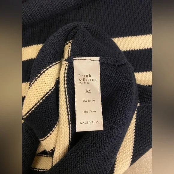 Frank & Eileen Monterey Rolled Funnel Neck Striped Italian Cotton Sweater XS - Picture 7 of 8